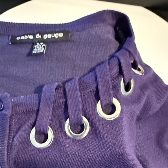 Cable & Gauge Purple Cardigan with Grommet Detail EUC - Picture 4 of 5